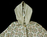 Girl's 1960s Raincoat - Reversible Child's Coat with Hood - 60s Preppy Khaki Tan Cotton & Medallion Print - Spring Rain Duster - Chest 39