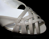 Size 7.5 Art Nouveau Style Gray Heels - Lattice Work Open Toed Shoes - Faux Leather - Pierre Dumas London Paris Deadstock - 7 1/2 - As Is