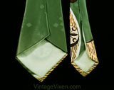 1940s Wide Tie - Sage Green Deco Print WWII 40s Swing Era Satin Mens Necktie - Spinach Chocolate Brown Apricot Peach - Circles & Swirls