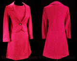 Size 10 Pink Suit - 1960s Fuchsia Sleeveless Dress & Jacket - 60s Sophisticated Set with Rhinestone Button - 60's Audrey Chic - Bust 36