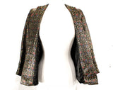 Size 8 Formal Jacket - 1940s 1950s Black Paisley Satin Brocade Short Evening Coat - Gold Pink Blue Green - Open Front - NRB Label - Bust 35
