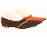 Size 7.5 1960s Brown Shoes - Unworn Two-Tone Sueded Leather Flats - Early 60s Burnt Orange & Chocolate Brown - 7 1/2 Narrow - 60s Deadstock