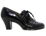 Size 6 Flapper Shoe - 1920s Black Glossy Leather Pumps with Cutwork - Teardrop Cutout Oxfords - Authentic 20s 30s Unworn NOS Deadstock