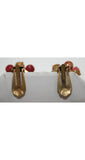 Rouge & Lemon Cluster Beaded Clip Earrings - Fall - Autumn - Glitter - Red Yellow - Glass Beads - Wood - Artisan Chic - 1950s - 28160-1