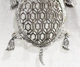 Turtle Pendant Necklace - 1970s Large Animal Novelty Jewelry - Cute Aquatic Reptile - Flexible Moving Parts - 70s Silver Hue Metal - 50639