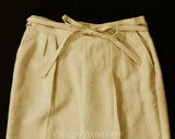 Size 8 Beige Raw Silk Pants - 1970s Career Woman Tailored Trousers - Tan Chaus Office Separate with Wrap Waist Ties & Pockets - Waist 28