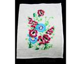 1970s Hippie Floral Fabric Panel - Hand Embroidered 70s Meadow Flowers - Natural Cotton Blend Canvas - Summer Needlepoint 11 3/4 x 9 Inches