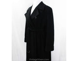 Large Calvin Klein Black Trench Coat - Size 14 1980s Designer Cashmere Blend Luxury Coat with Belt - Classic Fall Winter Overcoat - Bust 43