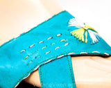 Size 7.5 Exotic Turquoise Sandals - 1960s Aqua Blue Leather Summer Shoes - Persian Style Magic Carpet Slides - Upturned Point Toes - 7 1/2 B