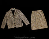 XXS 1960s Juniors Suit - Brown & Khaki 60s Calico Floral Cotton Canvas Jacket Skirt - Daisy Floral Print - Mod Teen - Size 000 Waist 21.5