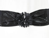 Size 14 Black Belt - Sexy 1990s Black Roses Plastic Buckle & Stretch Belt - 90s Metallic Club Wear Party Girl - 3" Tall - Waist 32 - 48559