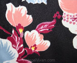 Size 6 Lolita Sun Dress - 1940s Look Hibiscus Summer Halter Dress - 1970s Periwinkle, Merlot & Peach Floral Jersey Knit - Bust 33.5 - 32441