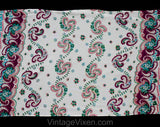 1940s Rayon Print Scarf - 40s Pink Magenta Blue Green & White Paisley Muffler - Border Print Cold Rayon 40's Casual Spring Rectangular Scarf