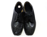Size 5.5 Men's Oxford Wingtip Dress Shoes - Authentic 1960s Black Faux Leather with Lace Up - Mens Size 5 1/2 - Never Worn 60s Deadstock