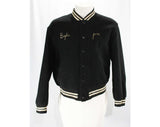 Men's Large Letter Jacket - Drum & Bugle Corps - 1950s Kenosha Kingsmen Athletic Sports Jacket - Black Wool with Chain Stitching - Chest 46