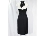 Size 8 Strapless Dress ca. 1990 by Sonia Rykiel - Black Crepe & Chiffon Cocktail with Convertible Neckline - Ruched Silk Bandeau - Bust 35