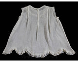 Baby Girls Antique Dress - 1920s Ecru Cotton Chemise with Scallop Hem - Sweet 20s 30s Infants Frock - Sheer Gauze - As Is - 49955