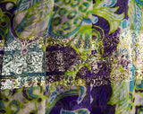 Size 6 Purple Teal Green Cocktail Dress - 60s Couture Quality Design - Exquisite Sheer Silk Chiffon & Metallic Striped Brocade - Bust 34