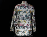 Asian Brocade 1940s Jacket - WWII Era Mandarin Collar 40s Formal Coat with Matching Handbag - Medium Large - Tassels - Pagoda Novelty Print