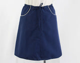 Size 10 Navy Sport Skirt - 1960s Dark Blue Large Size Sporty 1960s A-Line Casual - White Piping & Drawstring - NOS Deadstock - Waist 31.5