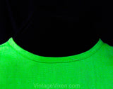 Size 8 1960s Summer Dress - Lime Green Cotton Sleeveless Sheath with Pink & Yellow Daisy Flower Appliques - Bright and Sunny - Bust 36