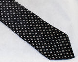 Men's 50s Skinny Tie - Starlight Black Silk Satin Brocade - 1950s Cocktail Lounge Singer Necktie with White Diamond Starburst - Rat Pack Era