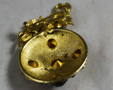 1950s Holiday Pin - Christmas Ornament Brooch - 50s Festive Jeweltone Rhinestones Jewelry - Goldtone - Orange Fuchsia Green Purple Gold