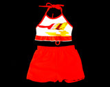 1970s Girl's Halter Top & Shorts Set - Size 4T Childs Casual Summer Play Outfit - 2 Pc Crop Top - Paintbrush Novelty Print - 70s Deadstock