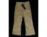 Girl's Size 6 Bellbottoms - 60s Girls Hippie Chic Pant - Spring - Summer - Peach & Khaki Floral Bell Bottom Trouser - 1960s Deadstock NWT