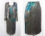 Size 10 Designer Dress Set - Exceptional 1920s Style Flapper Party Dress - Sequin Iris Flowers & Silk Chiffon - Neil Bieff / Arturo Herrera