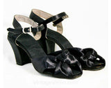 Size 4.5 Black Satin Heels - Gorgeous Pin Up Girl 40s 50s Open Toe Shoes - 4 1/2 Elegant Glamour Pumps - 1940's Deadstock - Pristine
