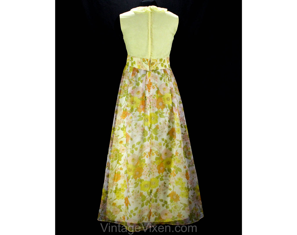 Size 6 Garden Party Dress - 60s Yellow Floral Empire Gown with Hippie Vintage Vixen Clothing Size 6 Garden Party Dress - 60s Yellow Floral Empire Gown with Hippie Vintage Vixen Clothing