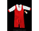 Toddler Size Red Quilted 1970s Kids' Romper - Size 18 Months Girls Polka Dot Holiday Christmas Outfit - 70s Children's Deadstock