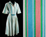 Size 10 Shirtwaist Dress - 1950s Fit & Flare Striped Cotton - Fitted Bodice Full Skirt - 50s Housewife Style - Original Belt - NWT Deadstock