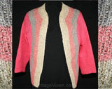 Small 1950s Cardigan - Glam 50s Shocking Pink & Gray Mohair Sweater - Size 4 Open Front Metallic Knit - Vintage Vixen - Bust 34 - 33387