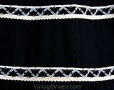 Size 8 1950s Sun Dress - Black Cotton Sleeveless Fit & Flare Peasant Frock - Button Accents - Gray Ivory Trim - Monochrome Pin Up - Waist 27