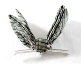 1950s Men's Bow Tie - Classic Green Gray & Black Mens 50s Striped Bowtie - Diagonal Striped Mid Century Clip On Skinny Tie