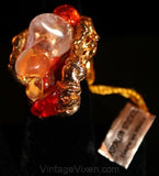 60s Ring - Fab Artisan Style Unique Jewelry - Rock Tumbler Ring - Citrine Orange Glass Stones - Rock Star Appeal - Ring Size 6 - 32110
