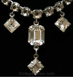 Princess Style 1950s Rhinestone Necklace with Pretty Drops - Clear Glass - 50s Classic Jewelry - Cocktail - Evening - Pageant - 32988