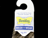 50s Men's Necktie - Deadstock 1950s Khaki Tan Black & White Skinny Tie - Beige Summer Plaid Cotton - Wembley Label - MCM Mid Century NWT NOS