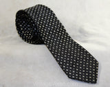 Men's 50s Skinny Tie - Starlight Black Silk Satin Brocade - 1950s Cocktail Lounge Singer Necktie with White Diamond Starburst - Rat Pack Era