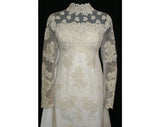 Size 8 Wedding Dress - Fine Alencon Lace & Satin Empire 60s Bridal Gown by Priscilla of Boston - Attached Train - Bust 36 - NWT Deadstock