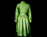Size 10 Shirtwaist Dress - Fine 1950s Metallic Roses Aqua Brocade - Fitted Bodice & Full Skirt - Lush Antique Gold 50s Cocktail - Waist 28