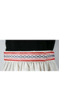 Size 8 Dress - 60s Bohemian Chic Black & White Dress with Red Gold Cord Detail - 1960s Deadstock - Long Sleeved - Waist 27 - 40713-1