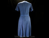 Size 6 Summer Dress - 1960s Short Sleeved Blue Tailored Office Girl Style - Early 60s Classic - Buttoned Half Belt - Alison Ayres - Waist 26