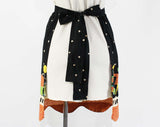 1950s Folk Apron - Size Medium to Large 50s Farm Novelty Print Half Apron - Scarecrow Chicken Calico Cat Country Theme - Waist 26 to 32