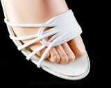 Size 6.5 White Sandals - Sexy Strappy 1970s Shoes - 6 1/2 - White 70s Ankle Strap Heels - Open Toe - Deadstock Shoe - 48089-1