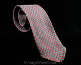 1940s 50s Houndstooth Tie - Plum & Blue Artisan HandWoven Wool by Apache Cravat - 30s 40s 1950s Mens Necktie Fringe End - Handsome Swing Era