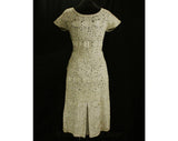Size 6 Ribbon Dress - 1950s Beige Stitched Soutache Cocktail - Neutral Taupe Ribbonwork Small 50s Dress - Original Belt - Pristine - Bust 34