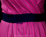 Size 8 Sexy Raspberry Pant Outfit - 1980s Pinstriped Rayon Summer Jumpsuit - Teal Navy Blue Pink Striped Decollete Romper - NWT Deadstock